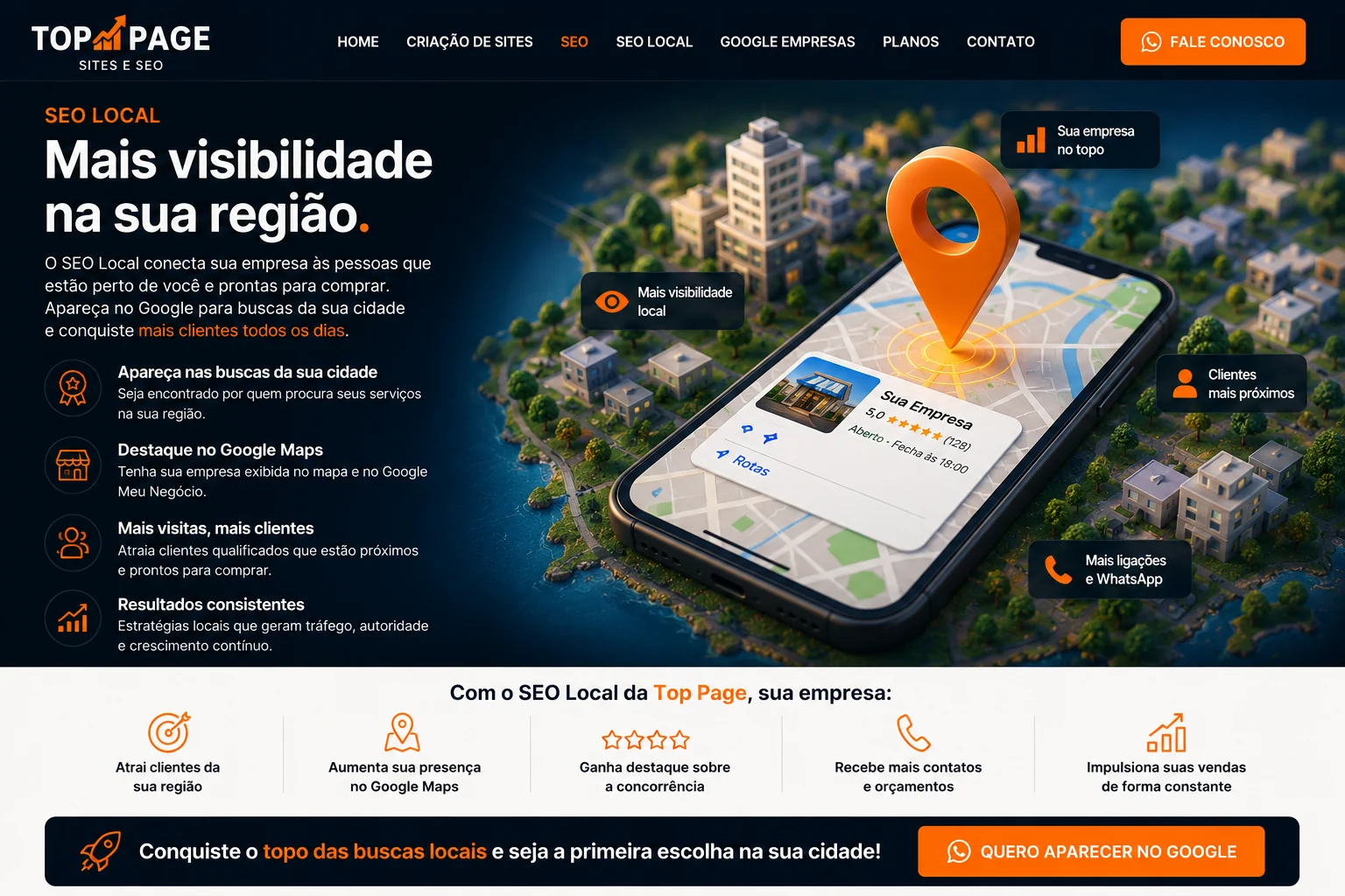 Mapa e estratégia de SEO Local com páginas para diferentes cidades
